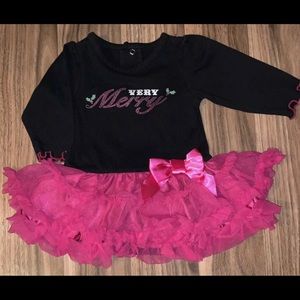 Baby Glam Ruffled Tutu Black Creeper One Piece "Very Merry" 3 Months Christmas